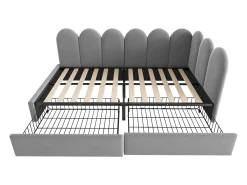 Sofá-cama 90x200 cm - con 2 gavetas - tecido de veludo - con somier de ripas - Cinza​ (sem colchão)