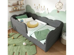 Sofá-cama 90x190 cm - con cama aninhada 90x190 cm - decoração de ondas - con somier de ripas - Linho - Cinza​ (sem colchão)