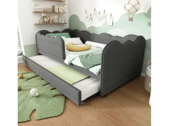 Sofá-cama 90x190 cm - con cama aninhada 90x190 cm - decoração de ondas - con somier de ripas - Linho - Cinza​ (sem colchão)