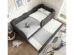 Sofá-cama 90x190 cm - con cama aninhada 90x190 cm - decoração de ondas - con somier de ripas - Linho - Cinza​ (sem colchão)