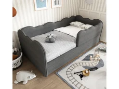 Sofá-cama 90x190 cm - con cama aninhada 90x190 cm - decoração de ondas - con somier de ripas - Linho - Cinza​ (sem colchão)
