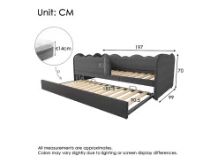 Sofá-cama 90x190 cm - con cama aninhada 90x190 cm - decoração de ondas - con somier de ripas - Linho - Cinza​ (sem colchão)