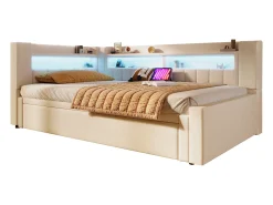 Sofá-cama 90x200 cm (180 x 200 cm) - com estrutura de cama dobrável - con USB + Type-C - con iluminação LED - bege (colchão não incluído)