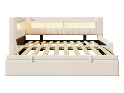 Sofá-cama 90x200 cm (180 x 200 cm) - com estrutura de cama dobrável - con USB + Type-C - con iluminação LED - bege (colchão não incluído)