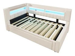 Sofá-cama 90x200 cm (180 x 200 cm) - com estrutura de cama dobrável - con USB + Type-C - con iluminação LED - bege (colchão não incluído)