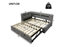 Sofá-cama 90x200 cm (180 x 200 cm) - com estrutura de cama dobrável - con USB + Type-C - con iluminação LED - cinza​ (colchão não incluído)