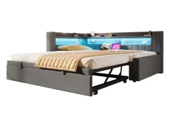 Sofá-cama 90x200 cm (180 x 200 cm) - com estrutura de cama dobrável - con USB + Type-C - con iluminação LED - cinza​ (colchão não incluído)