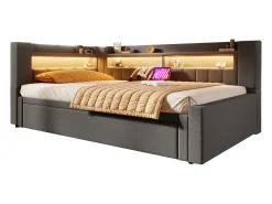 Sofá-cama 90x200 cm (180 x 200 cm) - com estrutura de cama dobrável - con USB + Type-C - con iluminação LED - cinza​ (colchão não incluído)