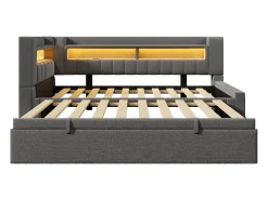 Sofá-cama 90x200 cm (180 x 200 cm) - com estrutura de cama dobrável - con USB + Type-C - con iluminação LED - cinza​ (colchão não incluído)