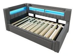 Sofá-cama 90x200 cm (180 x 200 cm) - com estrutura de cama dobrável - con USB + Type-C - con iluminação LED - cinza​ (colchão não incluído)