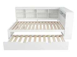 Sofá-cama 140x200 cm com bicama 90x190 cm - com USB e vários espaços de arrumação - em madeira maciça - Branco