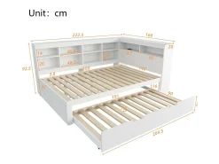 Sofá-cama 140x200 cm com bicama 90x190 cm - com USB e vários espaços de arrumação - em madeira maciça - Branco