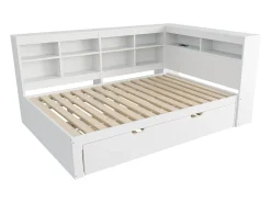 Sofá-cama 140x200 cm com bicama 90x190 cm - com USB e vários espaços de arrumação - em madeira maciça - Branco