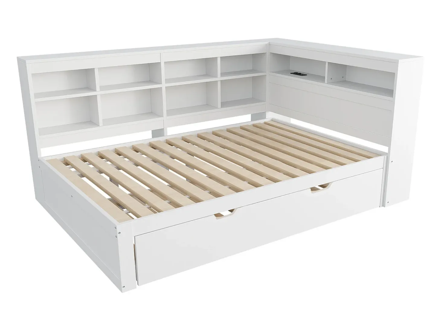 Sofá-cama 140x200 cm com bicama 90x190 cm - com USB e vários espaços de arrumação - em madeira maciça - Branco