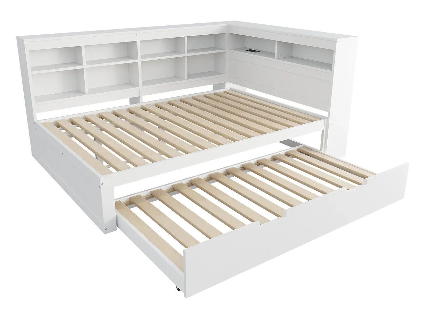 Sofá-cama 140x200 cm com bicama 90x190 cm - com USB e vários espaços de arrumação - em madeira maciça - Branco