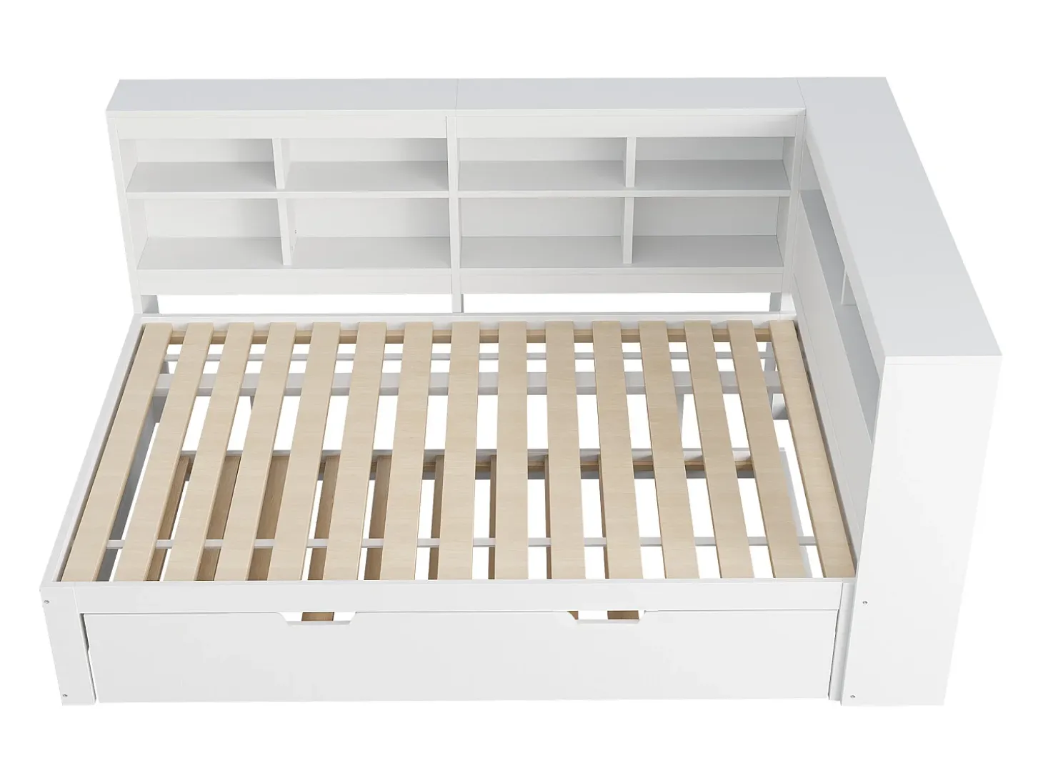 Sofá-cama 140x200 cm com bicama 90x190 cm - com USB e vários espaços de arrumação - em madeira maciça - Branco
