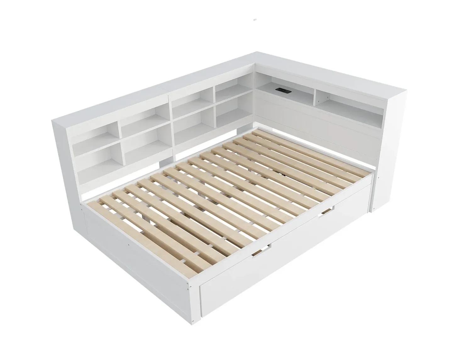 Sofá-cama 140x200 cm com bicama 90x190 cm - com USB e vários espaços de arrumação - em madeira maciça - Branco