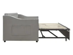 Sofá-cama 90/180x190cm - cama nido - com USB/Tipo C + bolsos laterais + prateleira integrada - veludo - Cinza