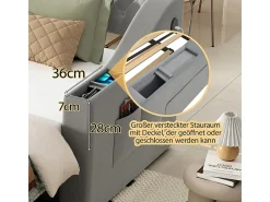 Sofá-cama 90/180x190cm - cama nido - com USB/Tipo C + bolsos laterais + prateleira integrada - veludo - Cinza