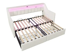 Sofá-cama 90x200cm - com USB + Type-C - com iluminação LED - com 2 gavetas - bege (sem colchão)