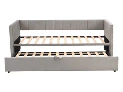 Sofá-cama 2x90x200cm - Com estrado de ripas - Veludo cinzento