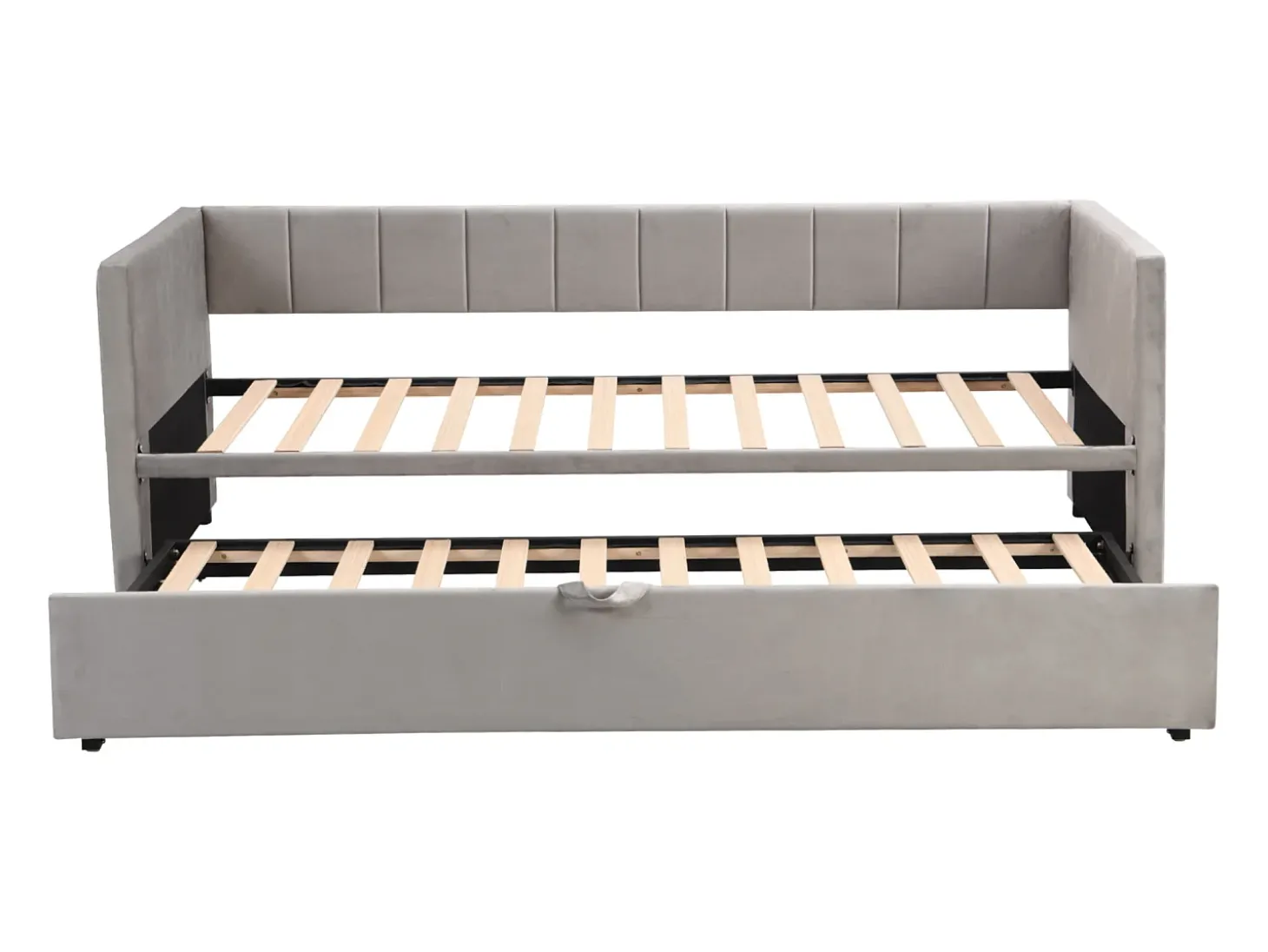 Sofá-cama 2x90x200cm - Com estrado de ripas - Veludo cinzento