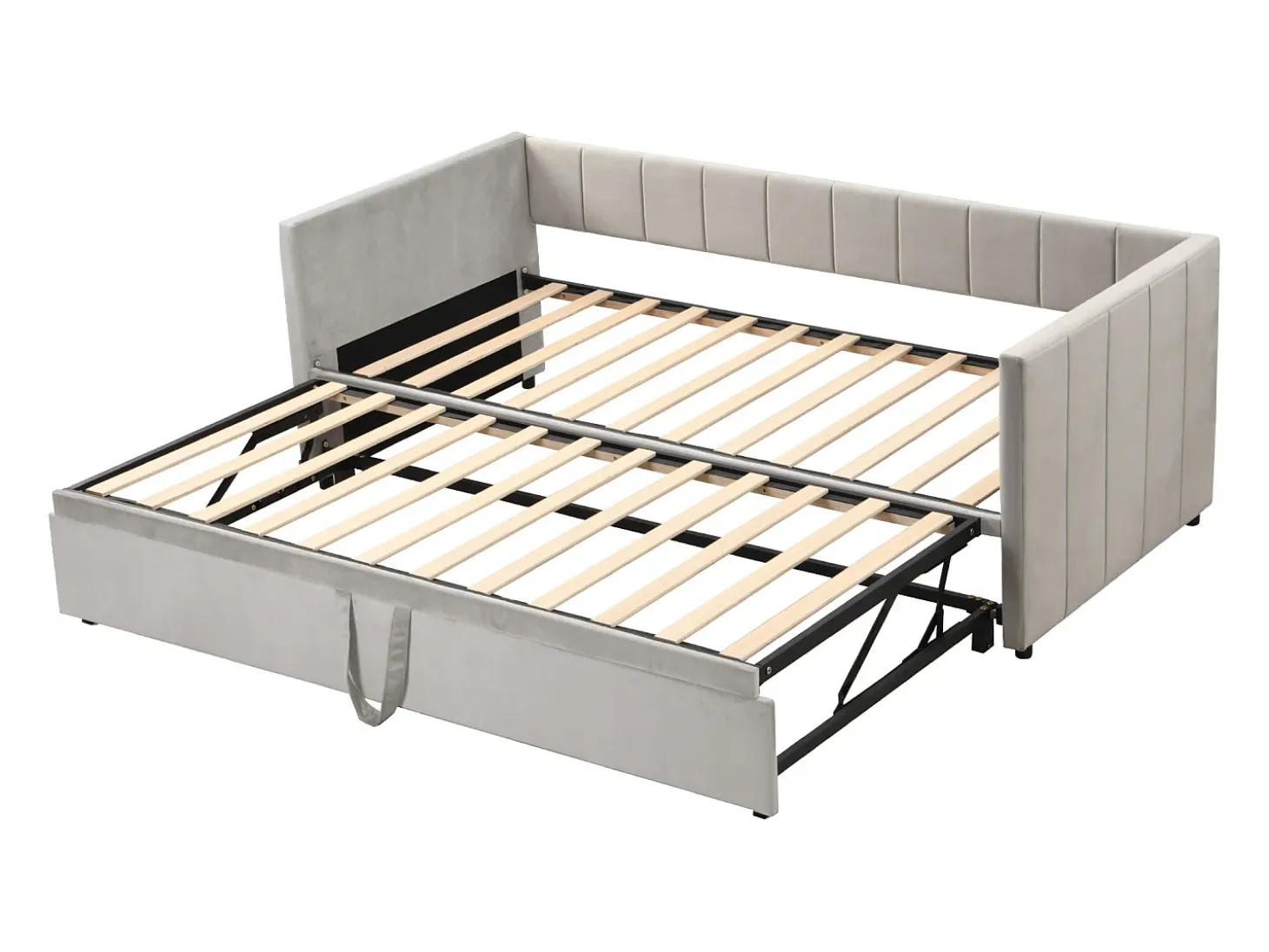 Sofá-cama 2x90x200cm - Com estrado de ripas - Veludo cinzento