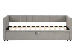 Sofá-cama 2x90x200cm - Com estrado de ripas - Veludo cinzento