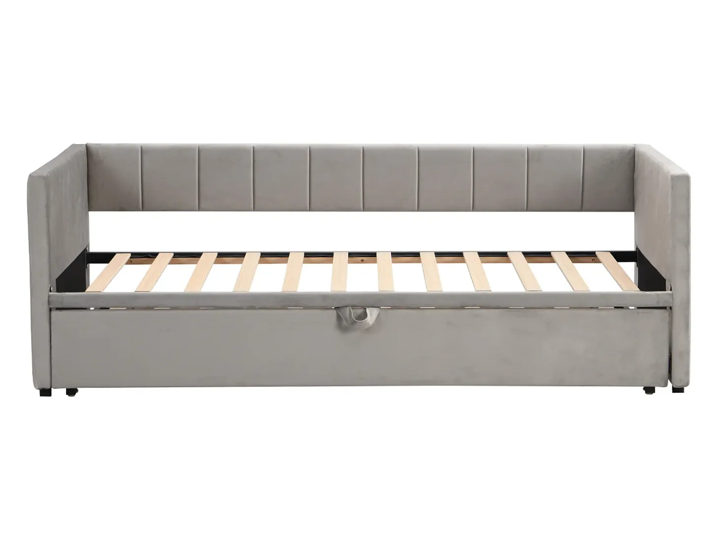 Sofá-cama 2x90x200cm - Com estrado de ripas - Veludo cinzento