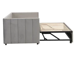 Sofá-cama 2x90x200cm - Com estrado de ripas - Veludo cinzento