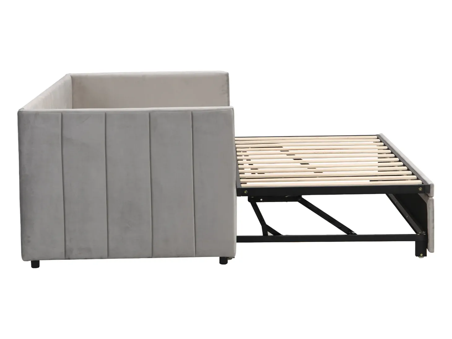 Sofá-cama 2x90x200cm - Com estrado de ripas - Veludo cinzento