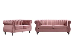 Sofás Chesterfield 3 lugares e 2 lugares em veludo cor-de-rosa vintage TRUMBO