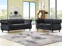 Sofás Chesterfield de 3 lugares e de 2 lugares em veludo preto TRUMBO