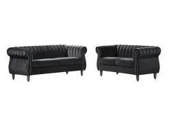 Sofás Chesterfield de 3 lugares e de 2 lugares em veludo preto TRUMBO