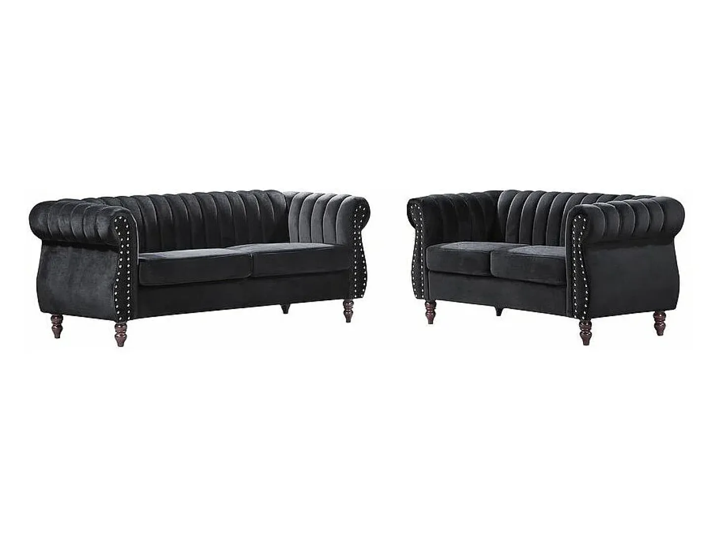 Sofás Chesterfield de 3 lugares e de 2 lugares em veludo preto TRUMBO