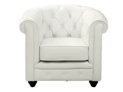 Sofás de 3, 2 lugares e poltrona em pele sintética branco CHESTERFIELD