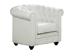 Sofás de 3, 2 lugares e poltrona em pele sintética branco CHESTERFIELD