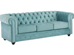 Sofás de 3 e 2 lugares em veludo azul pastel CHESTERFIELD