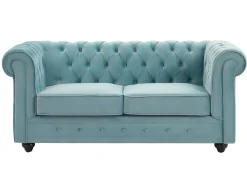 Sofás de 3 e 2 lugares em veludo azul pastel CHESTERFIELD