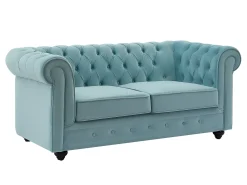 Sofás de 3 e 2 lugares em veludo azul pastel CHESTERFIELD