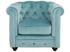 Sofás de 3 lugares, 2 lugares e poltrona em veludo azul pastel CHESTERFIELD