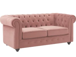 Sofás de 3 lugares, 2 lugares e poltrona em veludo cor-de-rosa pastel CHESTERFIELD
