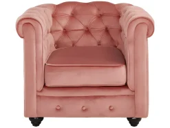 Sofás de 3 lugares, 2 lugares e poltrona em veludo cor-de-rosa pastel CHESTERFIELD