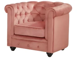 Sofás de 3 lugares, 2 lugares e poltrona em veludo cor-de-rosa pastel CHESTERFIELD
