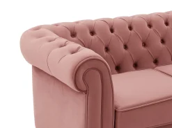 Sofás de 3 lugares, 2 lugares e poltrona em veludo cor-de-rosa pastel CHESTERFIELD