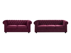 Sofás de 3 lugares e 2 lugares em veludo roxo CHESTERFIELD