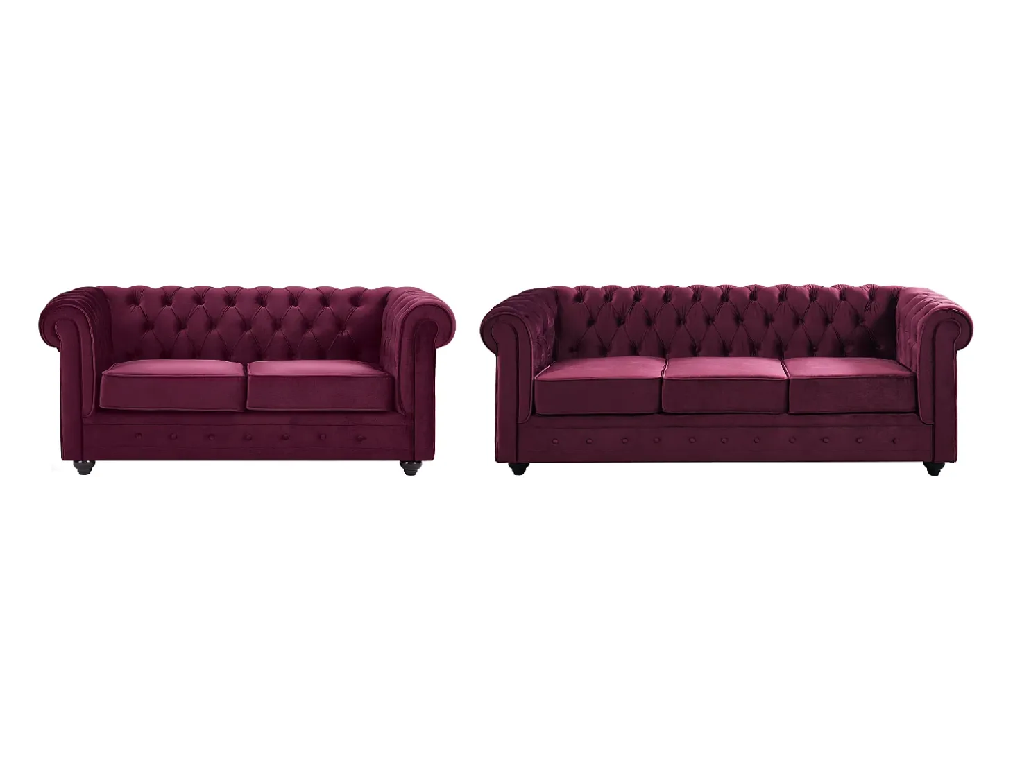Sofás de 3 lugares e 2 lugares em veludo roxo CHESTERFIELD