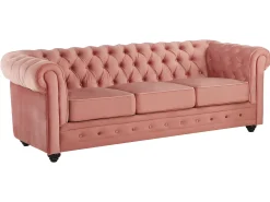 Sofás de 3 lugares e 2 lugares em veludo cor-de-rosa pastel CHESTERFIELD