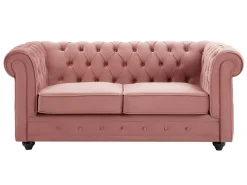 Sofás de 3 lugares e 2 lugares em veludo cor-de-rosa pastel CHESTERFIELD