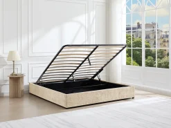 Sommier baú 160 x 200 cm tamanho queen em tecido texturizado Bege - FIRMEO de YSMÉE